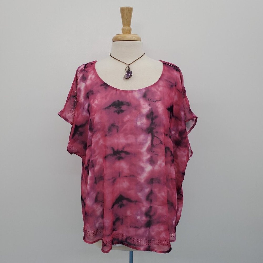 One World Live And Let Live Pink Rhinestone Embellished Blouse Top Plus Size 2X